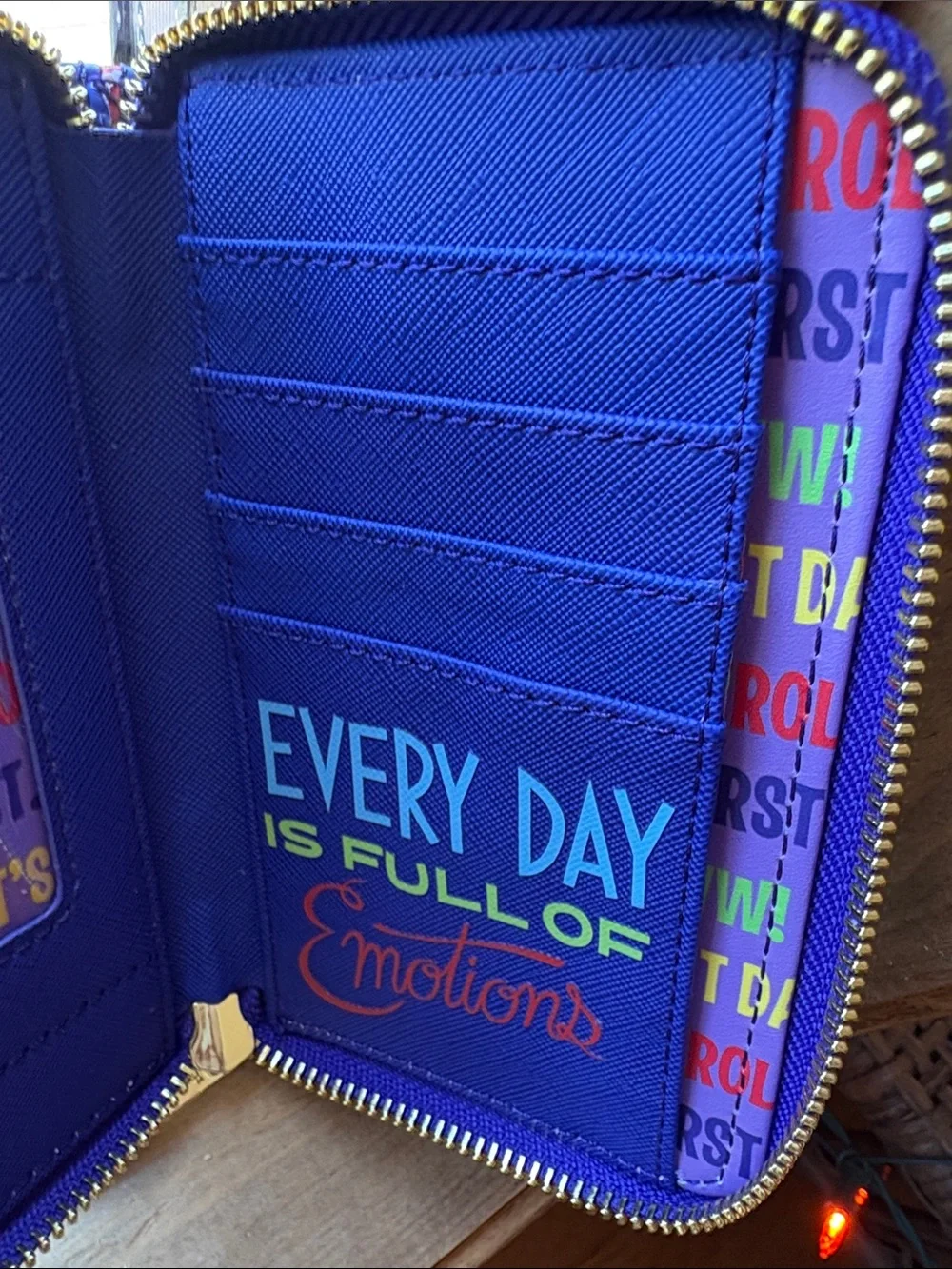 NWOT DISNEY Loungefly Pixar Inside Out Zip Around Emotions Wallet Blue/Purple